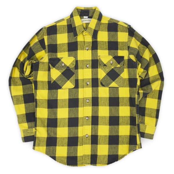 画像1: 90's ST JOHN'S BAY ブロックチェック柄 ヘビーネルシャツ "MADE IN USA / YELLOW × BLACK" (1)