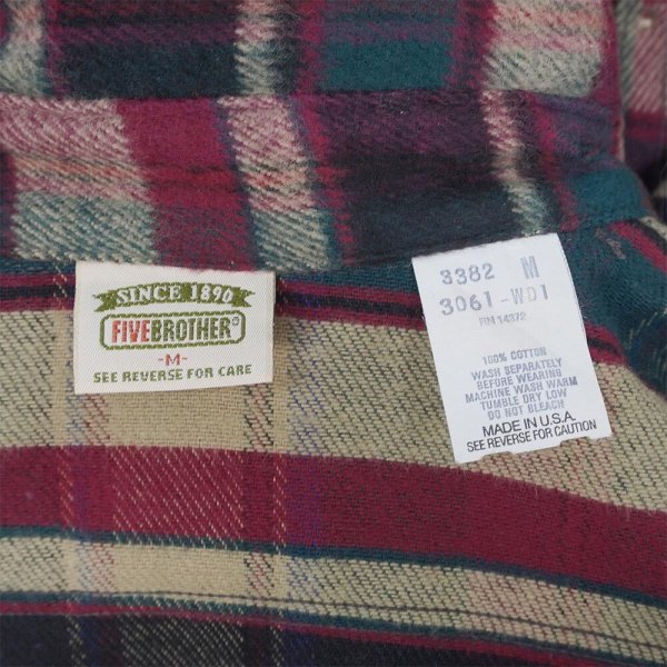 画像2: 90's FIVE BROTHER ヘビーネルシャツ "MADE IN USA / DEADSTOCK" (2)