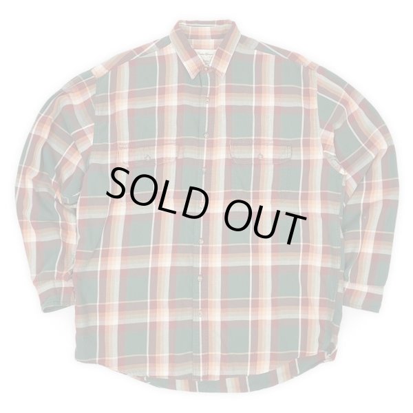 画像1: 90's Eddie Bauer コットンワークシャツ "白タグ / Green Plaid" (1)