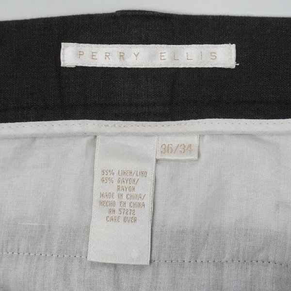 画像3: 90's PERRY ELLIS 2タック リネントラウザー "BLACK" (3)