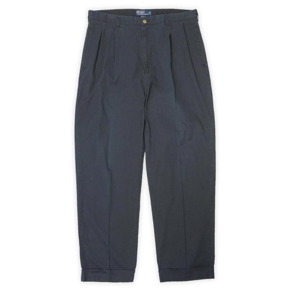 画像1: 90's Polo Ralph Lauren 2タック チノトラウザー "HAMOND PANT / FADE BLACK / W36 L30" (1)
