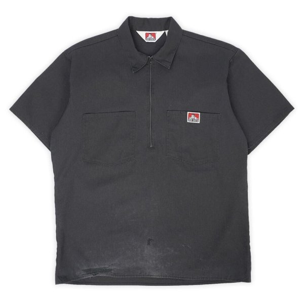 画像1: 90's BEN DAVIS S/S ハーフジップ ワークシャツ "MADE IN USA / BLACK" (1)