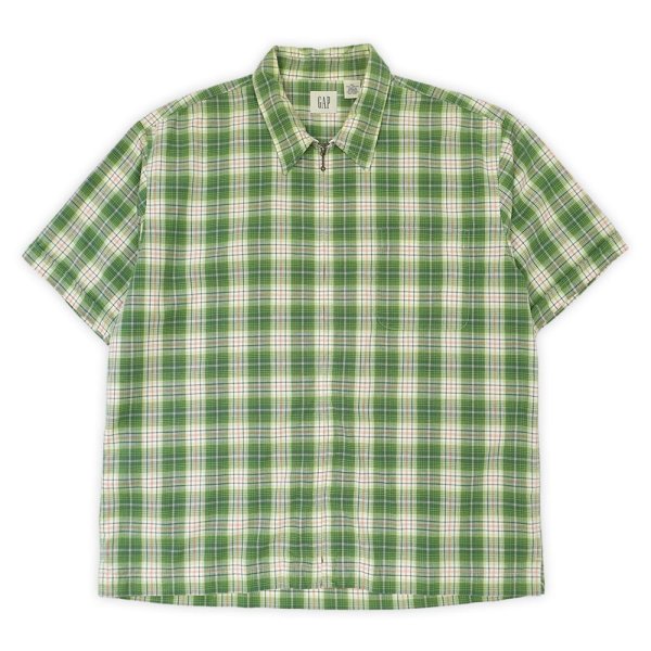 画像1: Early 00's OLD GAP S/S フルジップ レギュラーカラーシャツ “Green Plaid” (1)