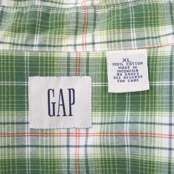 画像2: Early 00's OLD GAP S/S フルジップ レギュラーカラーシャツ “Green Plaid” (2)