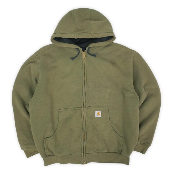 画像1: 00's Carhartt サーマルライナー フルジップスウェットパーカー "OLIVE" (1)