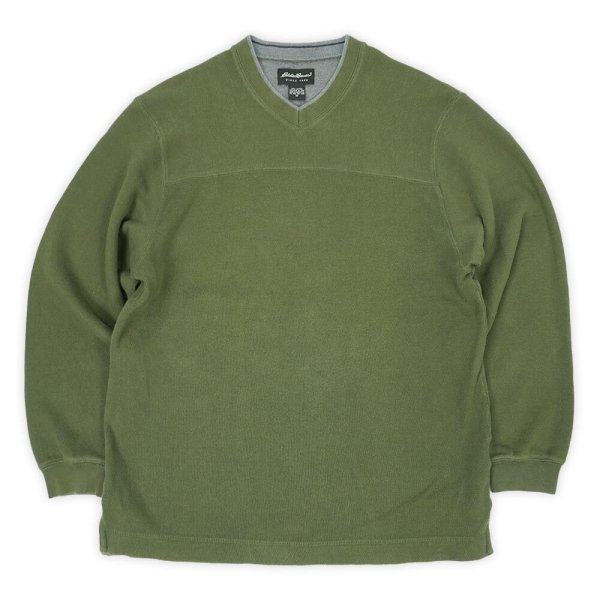 画像1: 00's Eddie Bauer Vネック コットンニット (1)