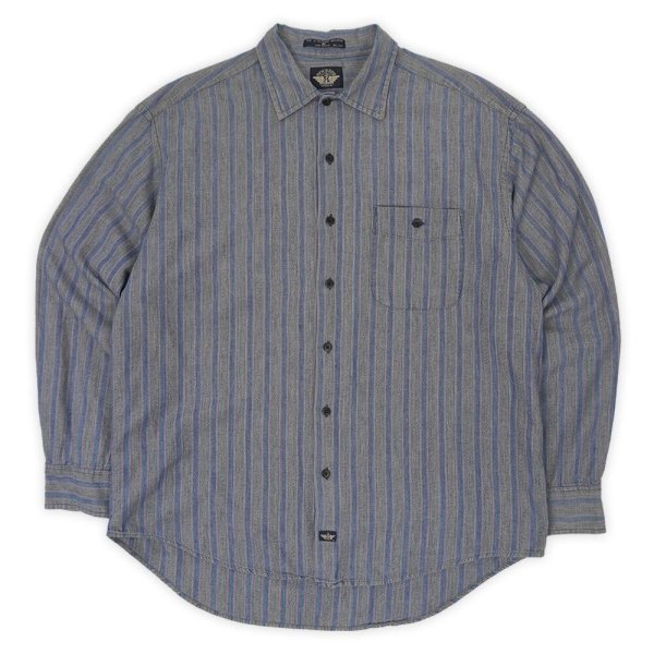 画像1: 90's DOCKERS マルチストライプ柄 レギュラーカラーシャツ "INDIGO" (1)