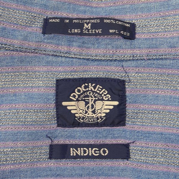 画像2: 90's DOCKERS マルチストライプ柄 レギュラーカラーシャツ "INDIGO" (2)