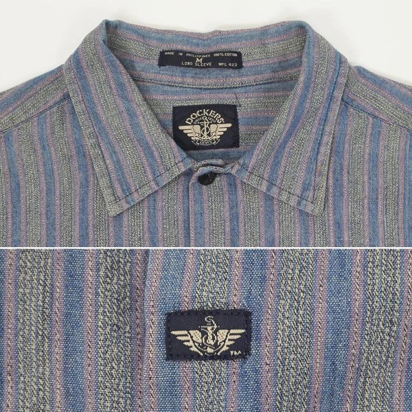 画像3: 90's DOCKERS マルチストライプ柄 レギュラーカラーシャツ "INDIGO" (3)