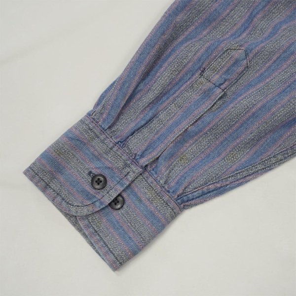 画像4: 90's DOCKERS マルチストライプ柄 レギュラーカラーシャツ "INDIGO" (4)