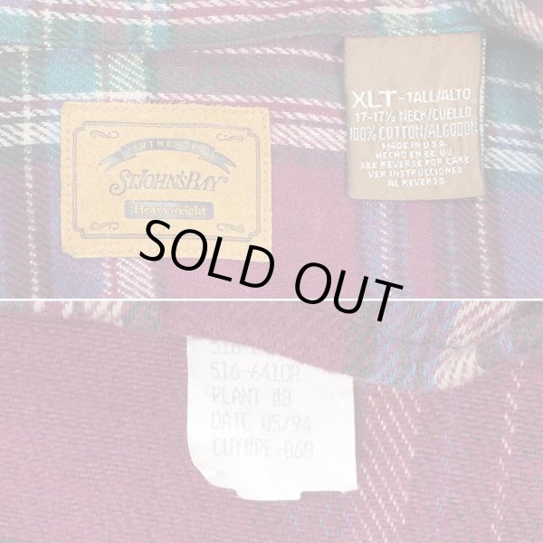 画像2: 90's ST JOHN'S BAY ヘビーネルシャツ "MADE IN USA / Burgundy Plaid" (2)
