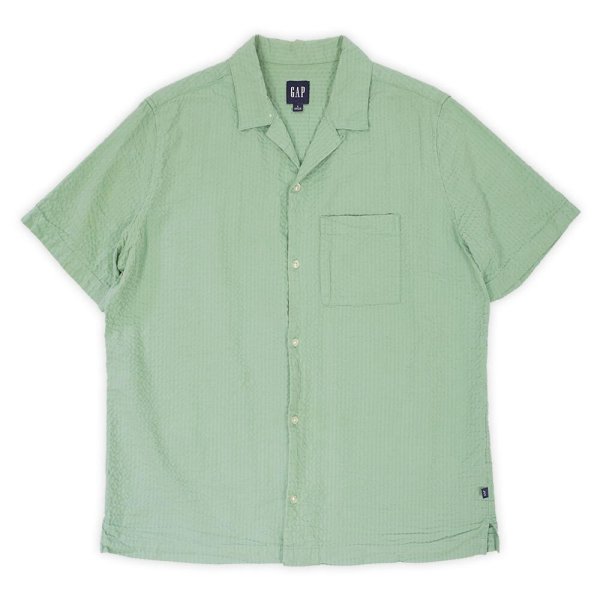 画像1: 00's GAP S/S シアサッカー オープンカラーシャツ (1)