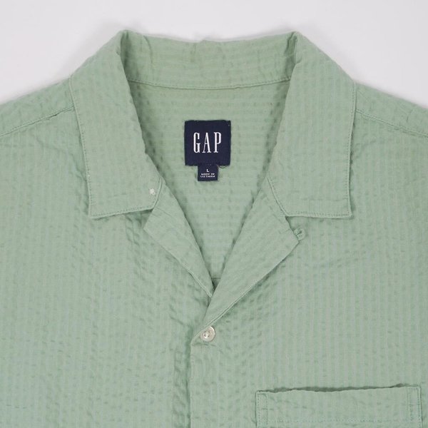 画像3: 00's GAP S/S シアサッカー オープンカラーシャツ (3)