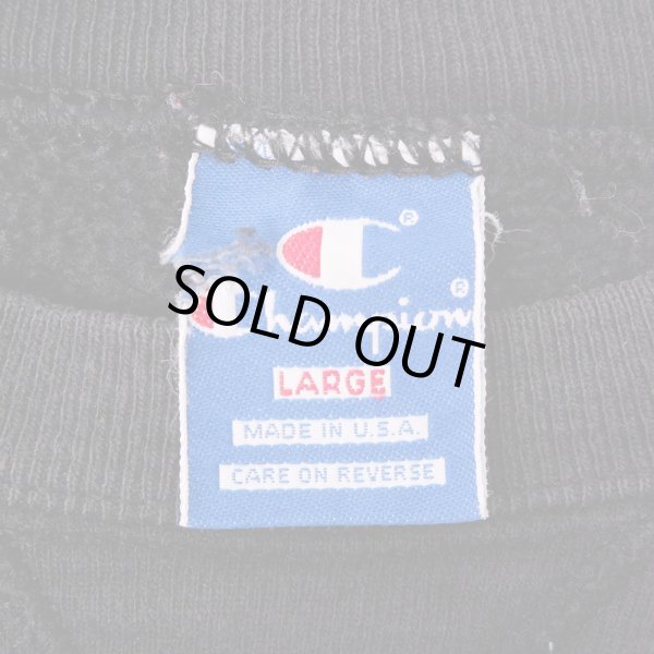 画像2: 90's Champion スクリプトロゴ刺繍 前Vスウェット “BLACK / MADE IN USA” (2)