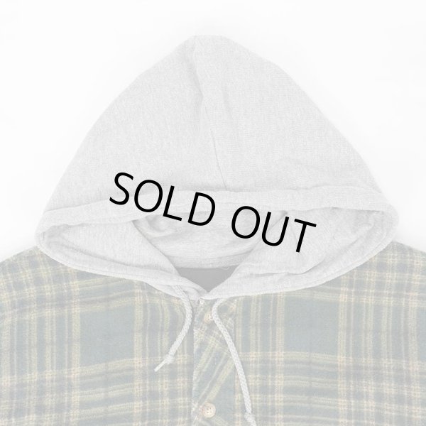 画像3: 90's BASIC EDITIONS キルティングライナー フーディーネルシャツ "Green Plaid" (3)