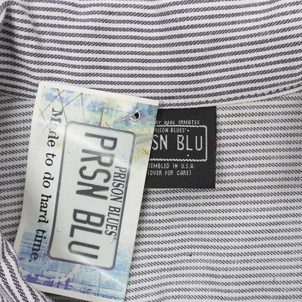 画像2: 00's PRISON BLUES ヒッコリーストライプ柄 ワークシャツ "DEADSTOCK" (2)