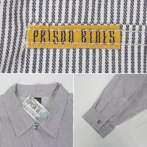 画像3: 00's PRISON BLUES ヒッコリーストライプ柄 ワークシャツ "DEADSTOCK" (3)