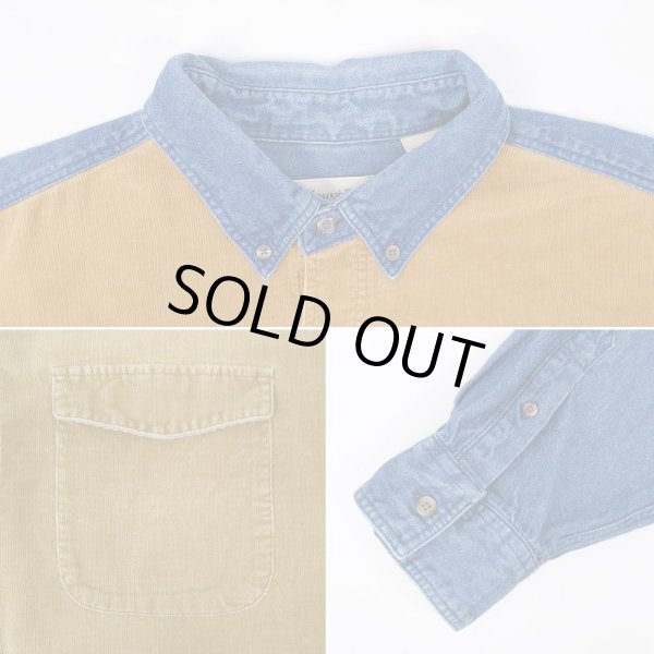 画像4: 90's St John's Bay デニム×コーデュロイ ボタンダウンシャツ (4)