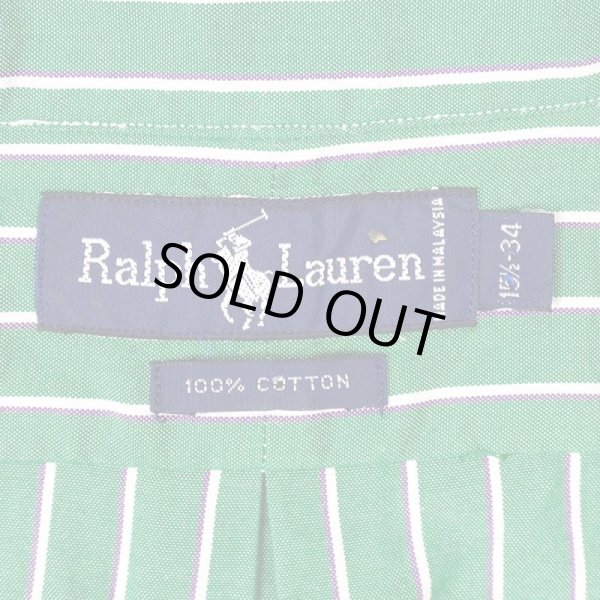 画像2: Early 90's Polo Ralph Lauren ボタンダウンシャツ "GREEN BASE" (2)