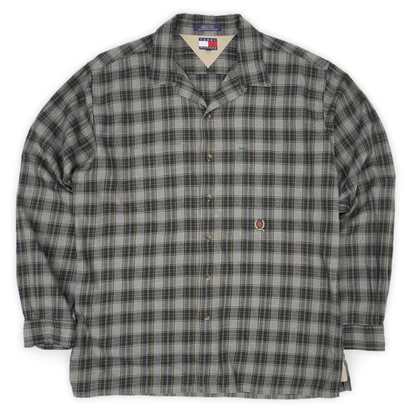 画像1: 90's TOMMY HILFIGER L/S オープンカラーシャツ (1)