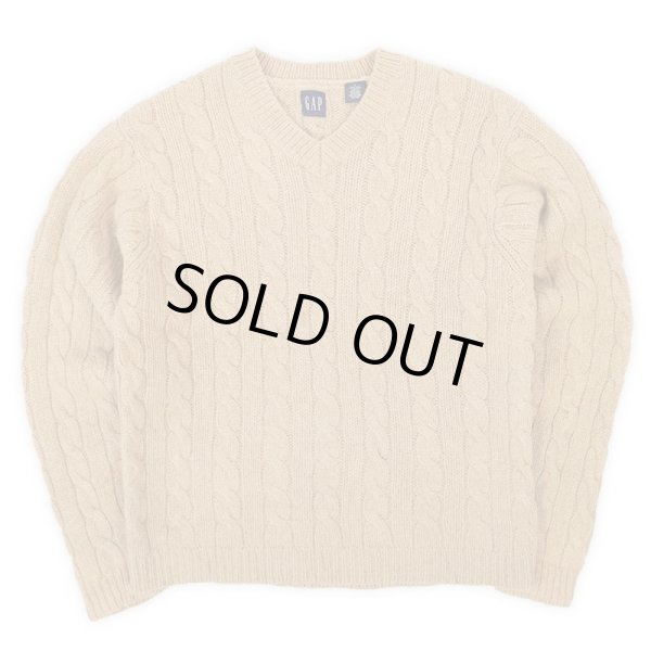 画像1: 00's OLD GAP Vネック ケーブル編み ウールニット (1)