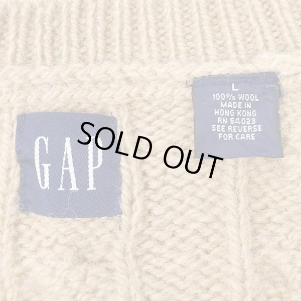 画像2: 00's OLD GAP Vネック ケーブル編み ウールニット (2)