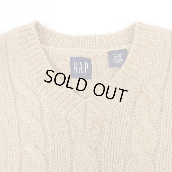 画像3: 00's OLD GAP Vネック ケーブル編み ウールニット (3)