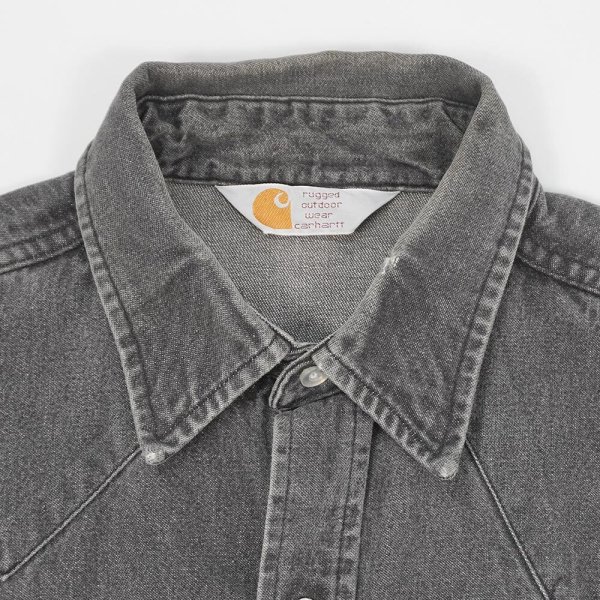 画像3: 80-90's Carhartt 先染めブラックデニム ウエスタンシャツ (3)