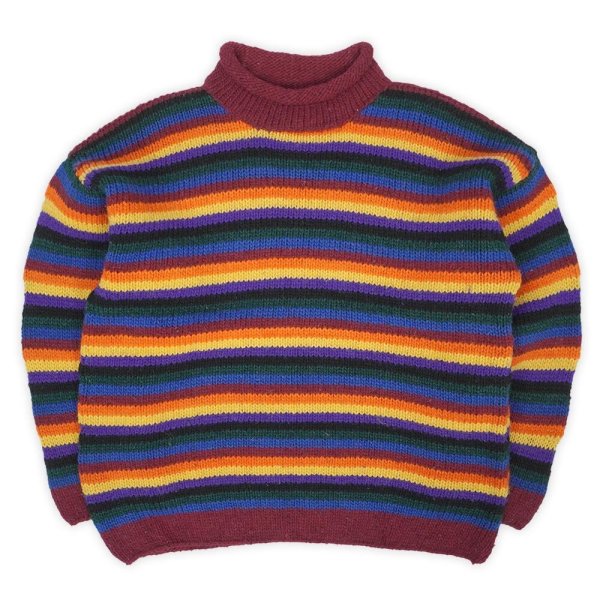 画像1: 90-00's unknown マルチボーダー柄 ロールネック ウールニット (1)