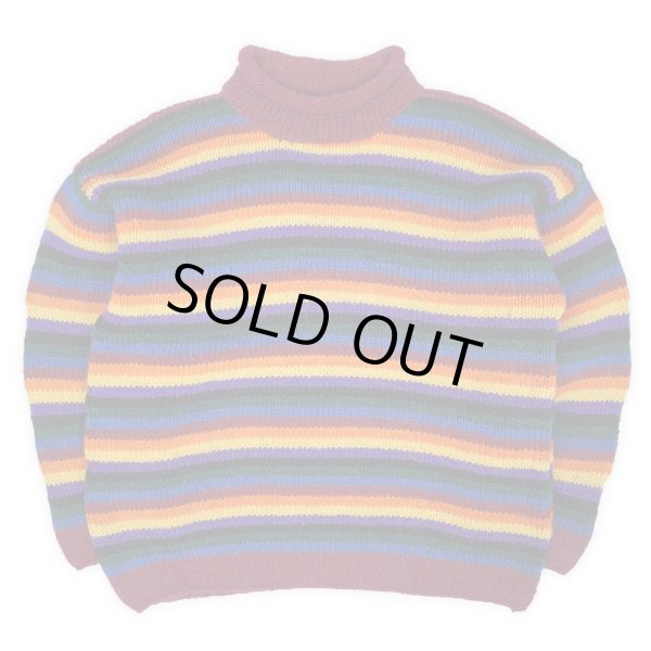 画像1: 90-00's unknown マルチボーダー柄 ロールネック ウールニット (1)