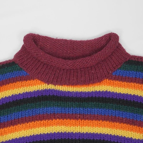 画像2: 90-00's unknown マルチボーダー柄 ロールネック ウールニット (2)