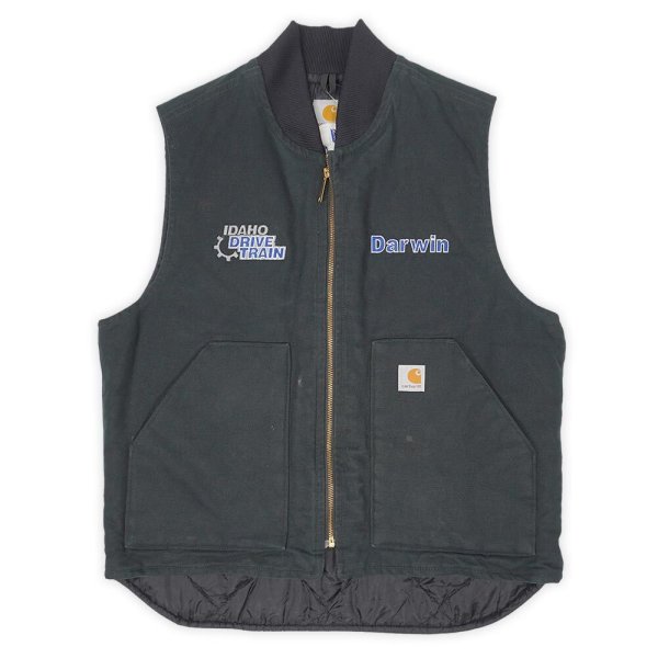 画像1: 00's Carhartt ダックベスト "V01 BLK / 企業ロゴ刺繍" (1)