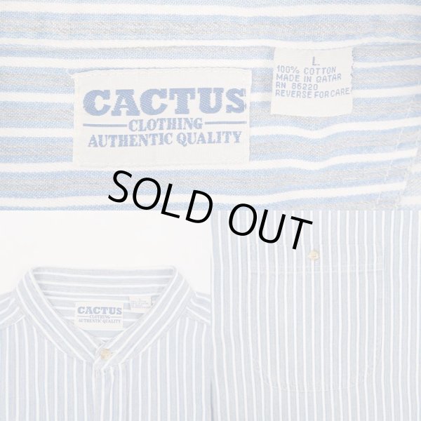 画像3: 90's CACTUS S/S マルチストライプ柄 バンドカラーシャツ (3)