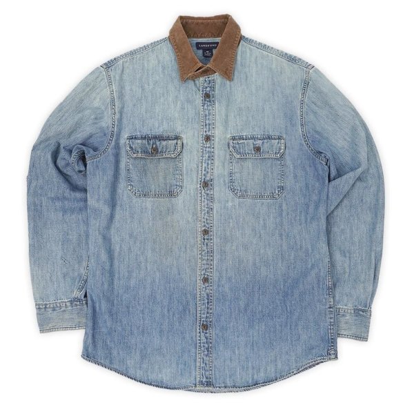 画像1: 00's LANDS' END デニムワークシャツ (1)
