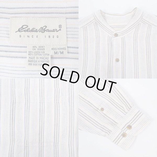 画像3: 90's Eddie Bauer マルチストライプ柄 バンドカラーシャツ (3)