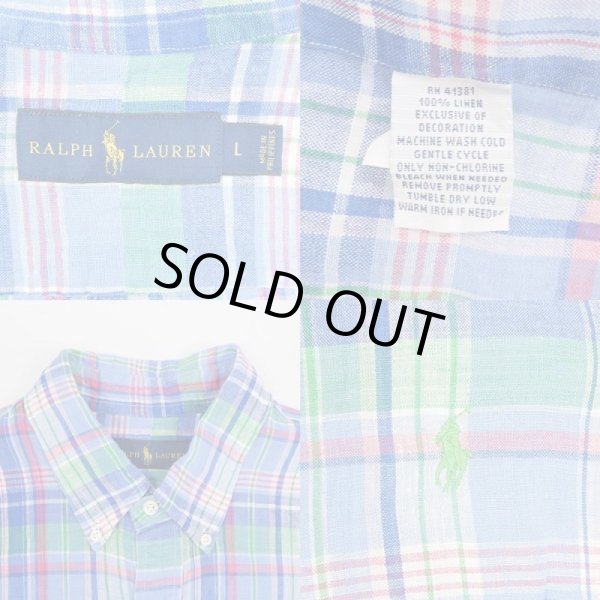画像3: POLO Ralph Lauren S/S ボタンダウンシャツ “BLUE BASE / LINEN” (3)