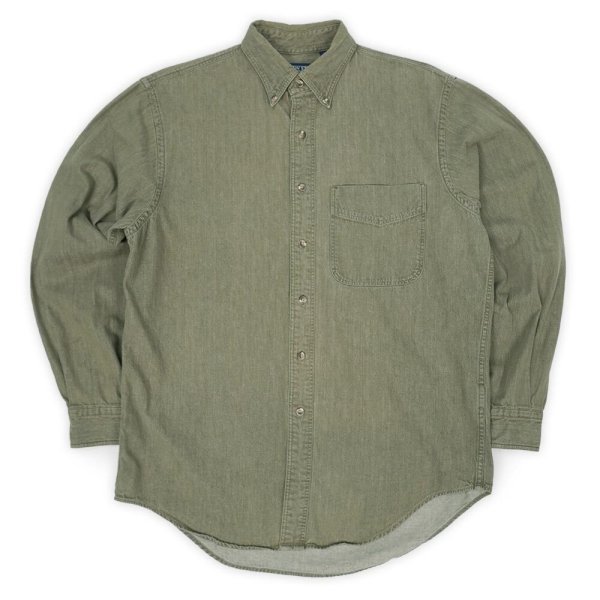 画像1: 90-00's LANDS' END 先染めカラーデニム ボタンダウンシャツ (1)