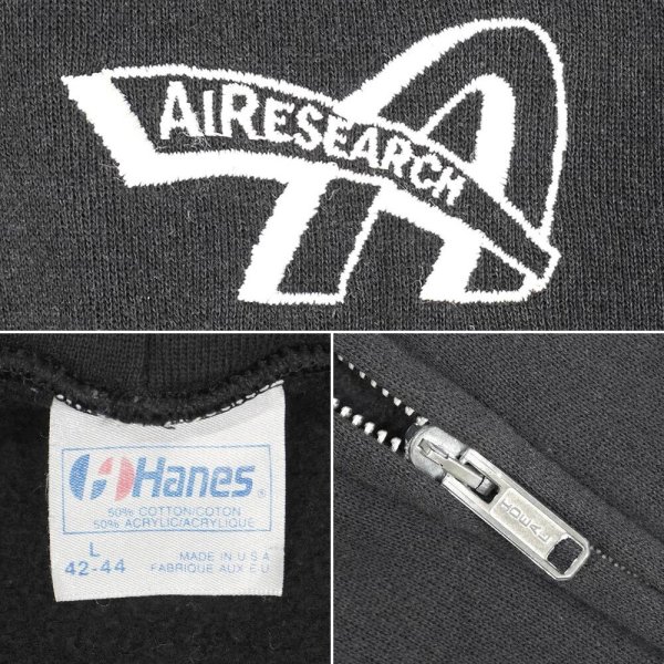 画像2: 80's Hanes フルジップ スウェットパーカー "MADE IN USA / BLACK" (2)