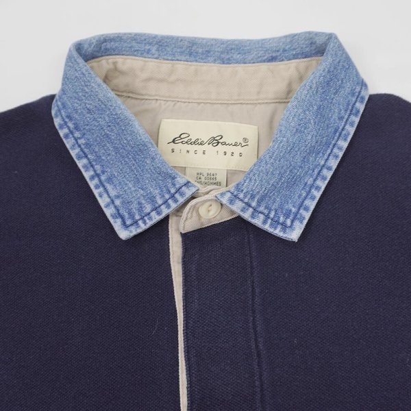 画像3: 90's Eddie Bauer デニムカラーポロシャツ "白タグ" (3)