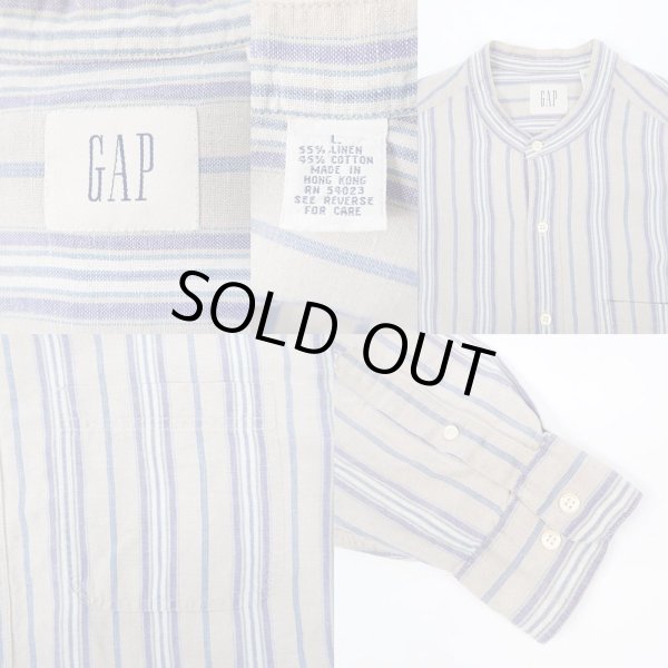 画像3: 90's OLD GAP マルチストライプ柄 バンドカラーシャツ (3)