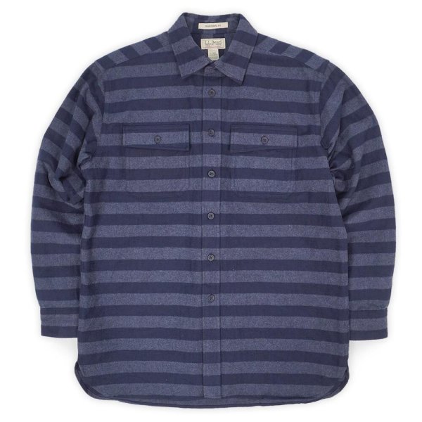 画像1: Early 00's L.L.Bean ボーダー柄 シャモアクロス ワークシャツ "DEADSTOCK" (1)