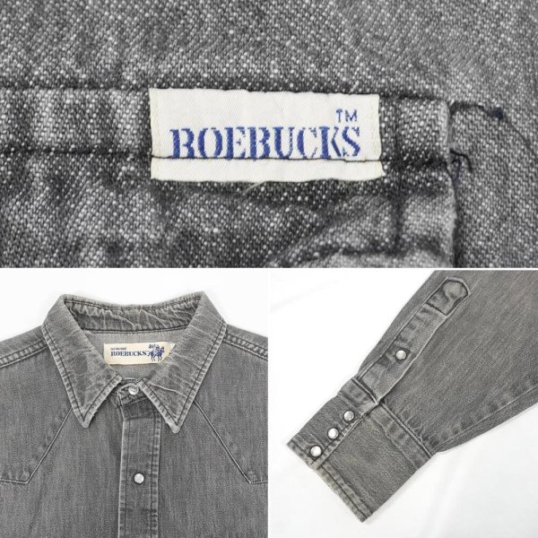 画像3: 80's ROEBUCKS 先染めブラックデニム ウエスタンシャツ "MADE IN USA" (3)