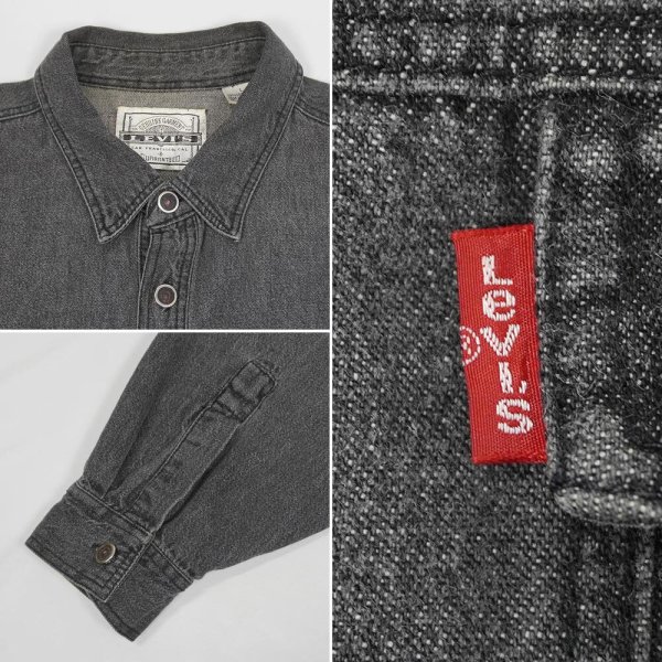 画像3: 90's Levi's 先染めブラックデニム ワークシャツ (3)
