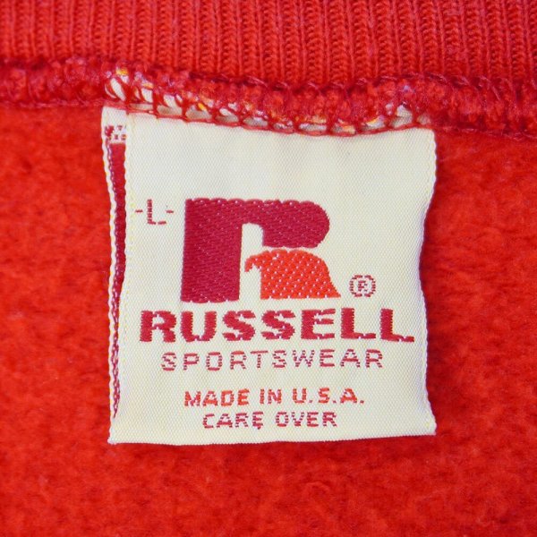 画像2: Early 80's RUSSELL 前V ブランクスウェット "MADE IN USA / VERMILION RED" (2)