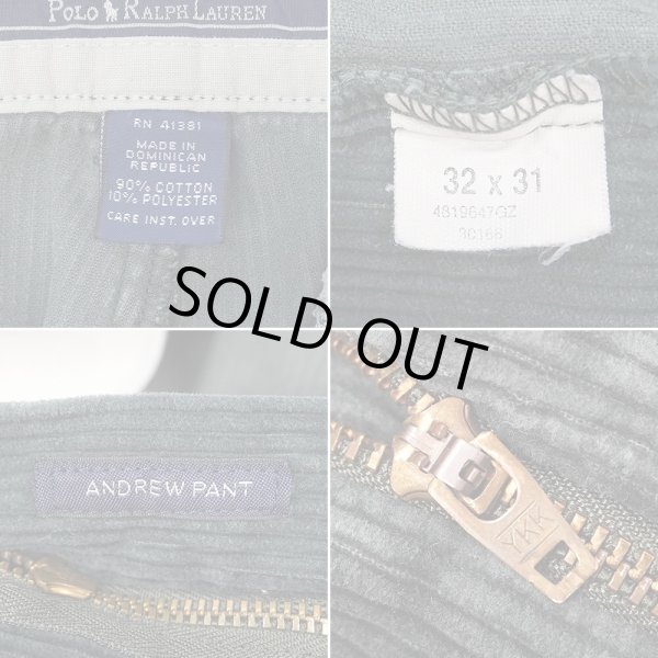 画像4: 90's Polo Ralph Lauren 2タック 太畝コーデュロイトラウザー "Dark Green / ANDREW PANT" (4)