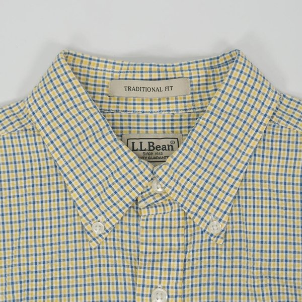 画像3: 00's L.L.Bean S/S シアサッカーボタンダウンシャツ “Blue×Yellow Plaid” (3)