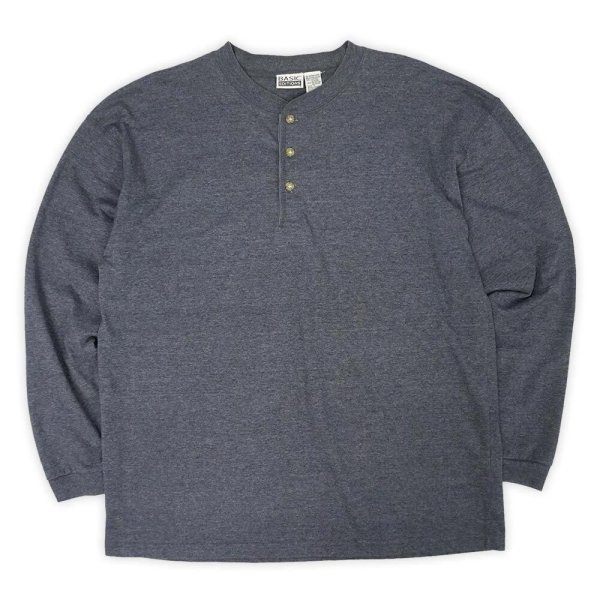 画像1: 90's BASIC EDITIONS L/S ヘンリーネックカットソー "HEATHER NAVY" (1)