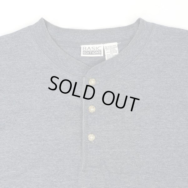 画像2: 90's BASIC EDITIONS L/S ヘンリーネックカットソー "HEATHER NAVY" (2)