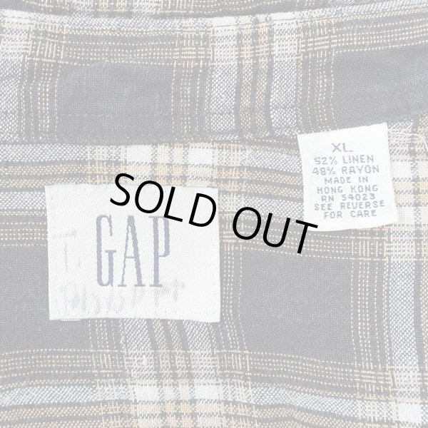 画像2: Early 00's OLD GAP レギュラーカラーシャツ "BLACK Plaid / LINEN × RAYON" (2)
