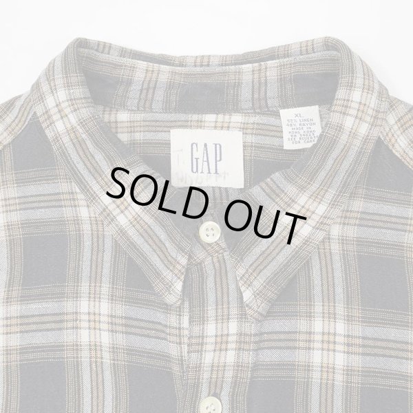 画像3: Early 00's OLD GAP レギュラーカラーシャツ "BLACK Plaid / LINEN × RAYON" (3)
